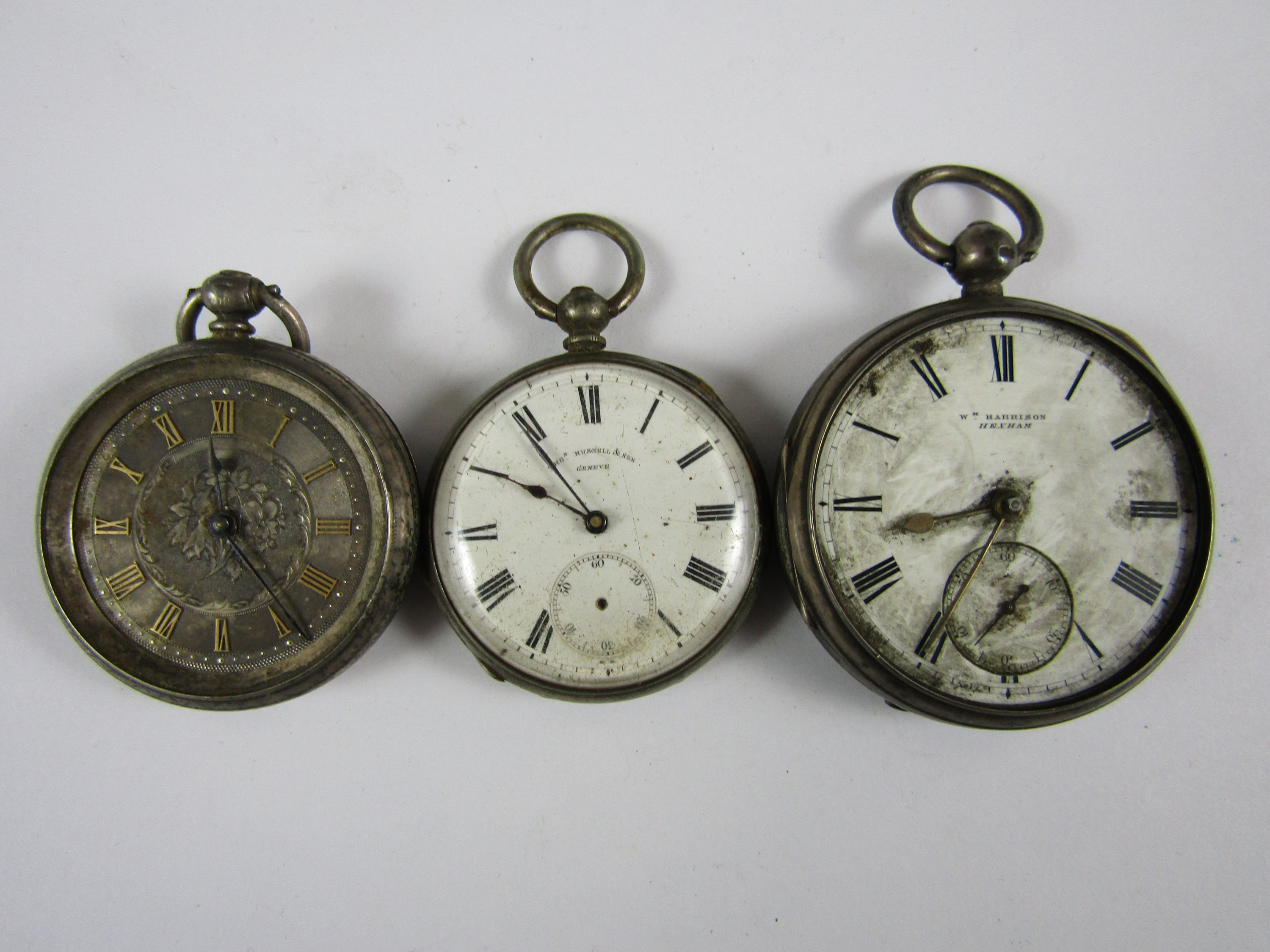 Three late 19th Century silver-cased key-wound pocket watches, retailed respectively by William of