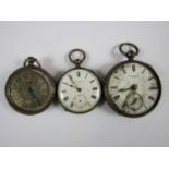 Three late 19th Century silver-cased key-wound pocket watches, retailed respectively by William of