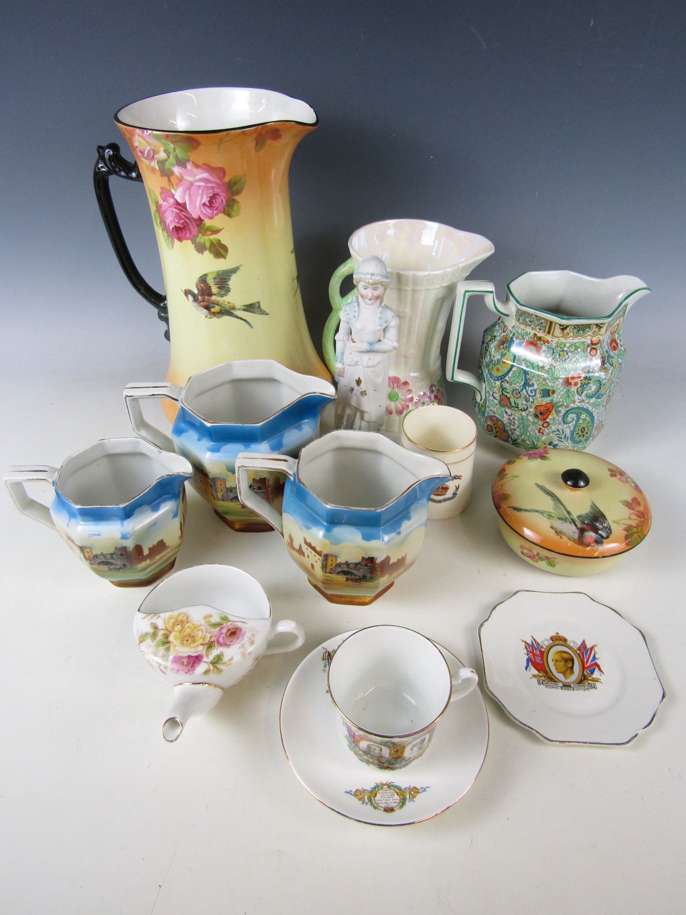 A quantity of period ceramics including Victorian washing set ewer and soap dish, and Royal