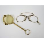 A pair of pince-nez frames together with a lorgnette (a/f)