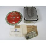 A mess tin together with a WWII aircraft identification disc etc