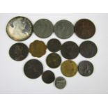 A small quantity of coins and tokens including a Roman silver example