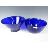 Two large contemporary blue glass bowls