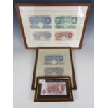 Seven framed bank of England pre decimal bank notes