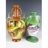 A Victorian large ceramic vase together with a large glass vase