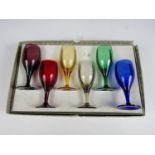 A 1960s boxed set of six harlequin glasses