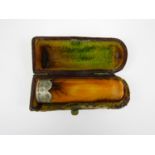 A cased 19th Century silver mounted amber cheroot holder