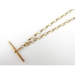 A 9ct gold fine belcher link neck chain with T-bar, 1.9g