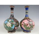 Two Japanese cloisonne bottle vases (one a/f)