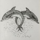Jacqueline Bywater (Contemporary) Two pen and ink drawings of dolphins, privately commissioned