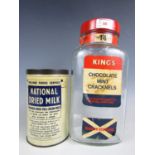 A vintage National Dried Milk tin together with a King's Scottish sweets jar