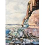 Carole Hamby (Contemporary) River of Rock, large scale stylized depiction of a coastal landscape,