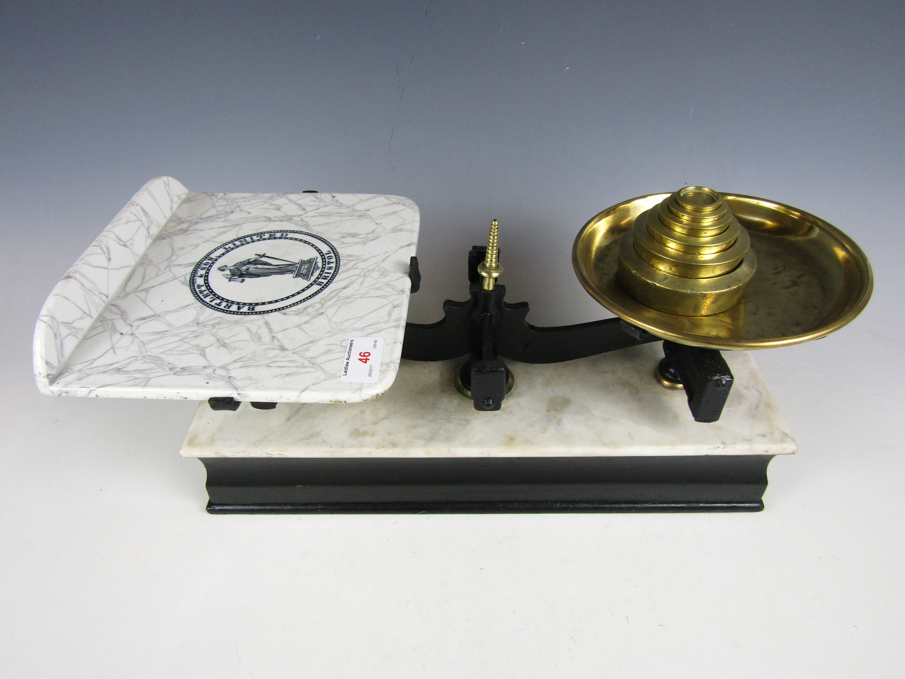 A Bartlett & Son Ltd set of balance scales with weights