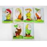 Six Walt Disney Snow White and the seven Dwarves postcards published by Valentines Cards