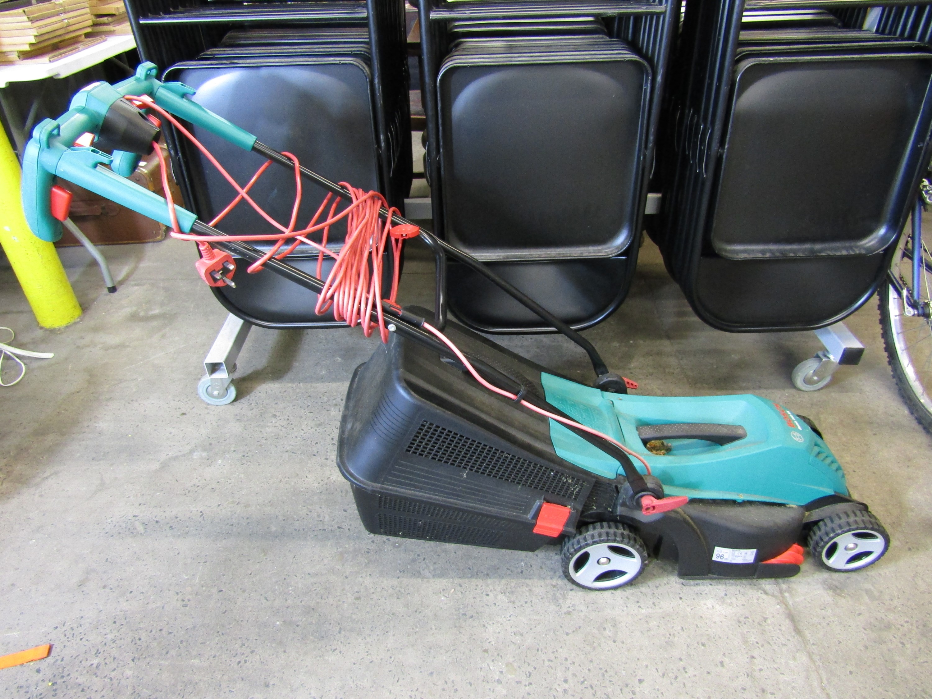 A Bosch Rotack 340 ER electric lawn mower