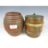 A late 19th / early 20th Century coopered biscuit / tobacco barrel together with one other turned