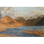 Ann C. Galloway (Contemporary) A batik print of a golden Lakeland view by contemporary Cumbrian