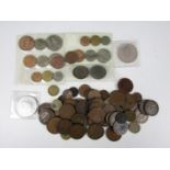 A quantity of British coinage including two five pound coins, pennies, half pennies and threepenny