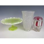 Antique and vintage glassware including a ruby lustre / candlestick together with a celery vase