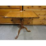 A reproduction burr walnut snap top occasional table