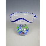 A John Deacons Scottish glass bon bon dish with millefiori pedestal foot