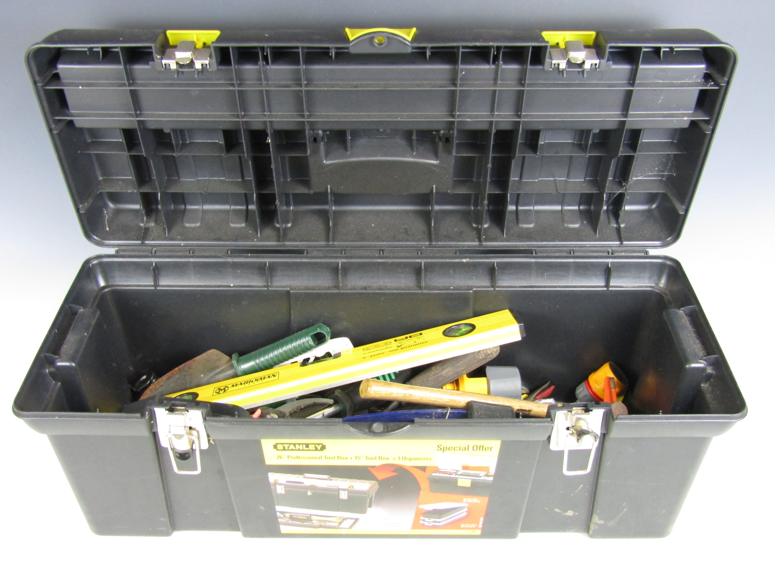 A Stanley tool box with tools