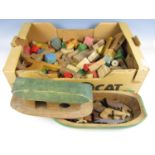 A wooden Noah's Ark with animals together with sundry wooden building blocks etc.