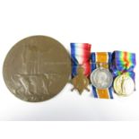 1915-15 Star, British War and Victory medals with Memorial Plaque to 17405 Pte W Murray, KOSB