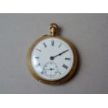 A late 19th Century 14K gold fob watch, the pin-set movement engraved La Nationale, 3.5 cm excluding