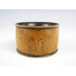 A Great War trench art wooden napkin ring, pen-worked in a chronological series of 'stick man'