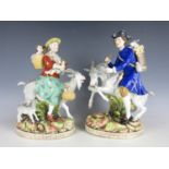 A pair of late 19th Century German porcelain figures of Count Bruhl's 'Welch' tailor and his wife,