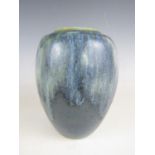 A Mortlake Pottery stoneware vase by George Cox, of ovoid form with molten dip glaze in soft lapis