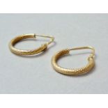 A pair of 9ct gold textured hoop earrings, 1.2g