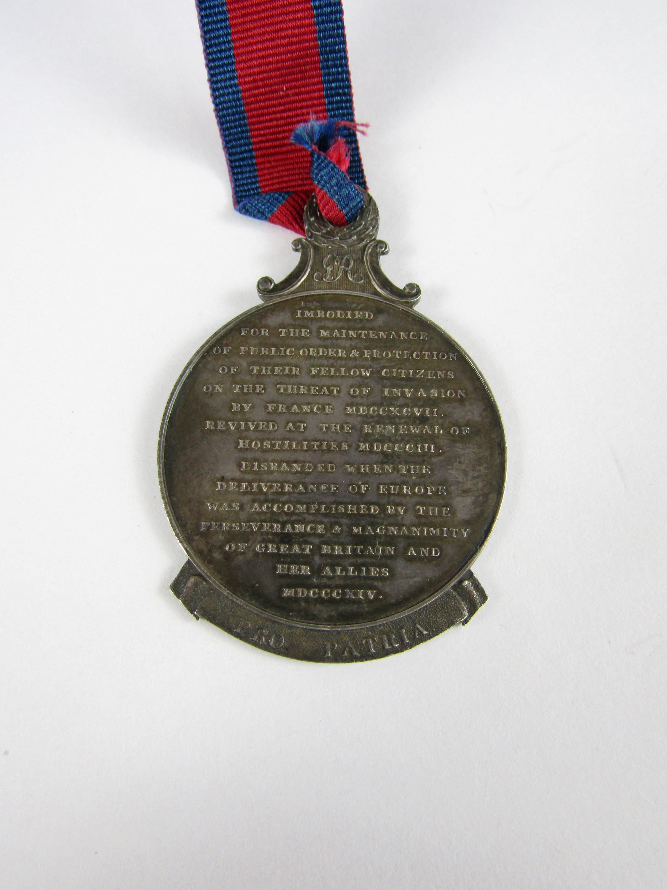 An 1814 Royal Bristol Volunteers medal, obverse the arms of the city of Bristol within an annulus - Image 2 of 2