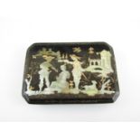 An early 18th Century tortoiseshell snuff box, rectangular with canted corners, the hinged lid