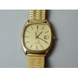 A gentleman's vintage Omega De Ville wristwatch, with Swiss made quartz movement, gilt face, baton