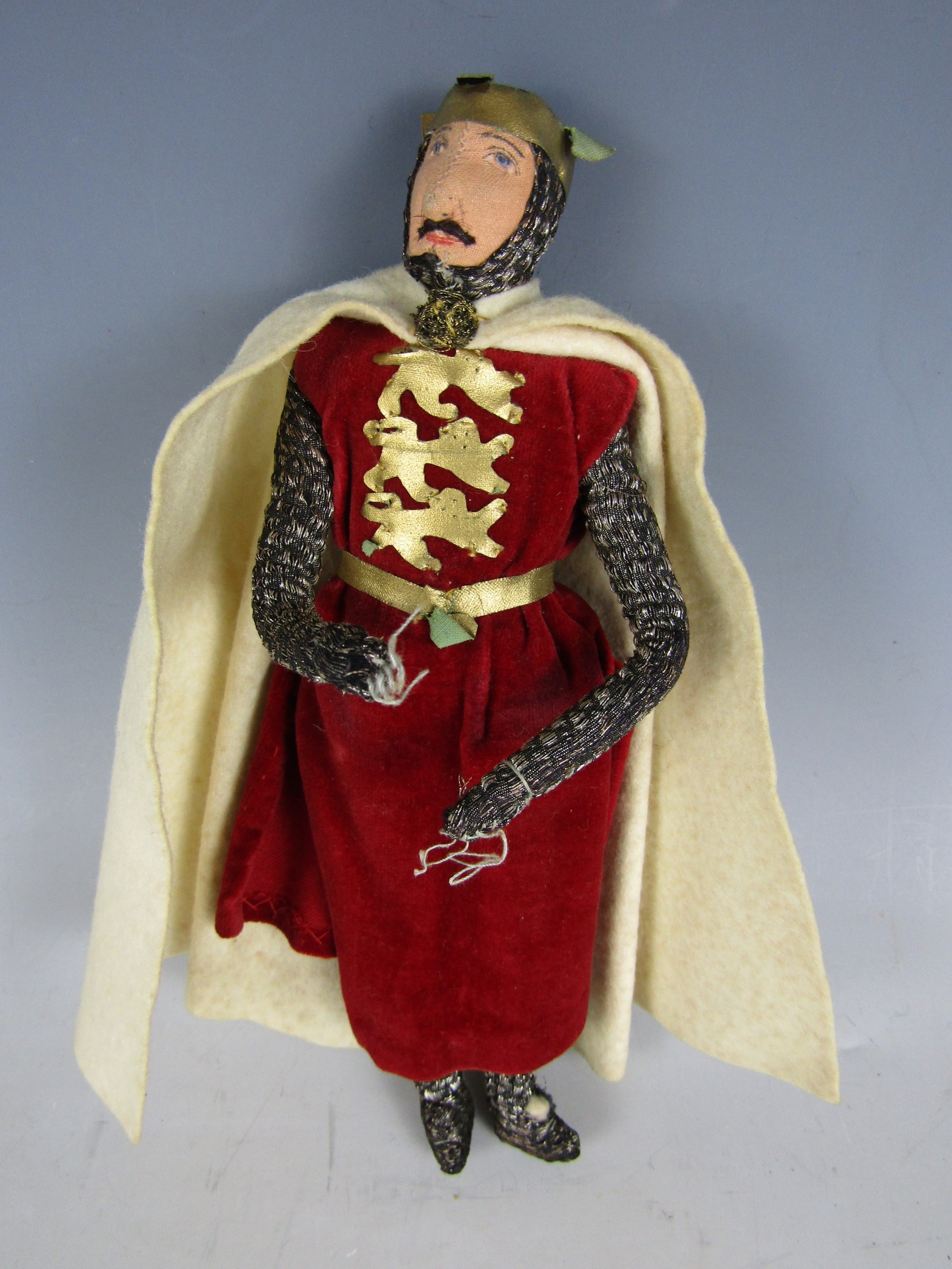 A late 1930s Kimport Doll of Richard the Lionheart, hand constructed in cloth, and dressed in period