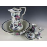 An early 20th Century Losol Ware porcelain wash set, comprising jug and basin, toothbrush holder,