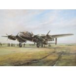 After Robert Taylor (b 1946) Crewing Up, RAF Lancaster bomber on runway, limited edition print,