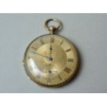 A Victorian yellow metal open-faced pocket watch, having compensation lever movement with engraved