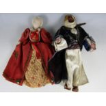 Two vintage hand constructed cloth dolls, one modelled as an Arabian prince, of cotton covered