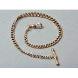 A 9ct rose gold graded curb link watch chain, with T-bar and swivel, 32 cm, 20.6g