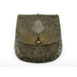 A late 18th / early 19th Century white metal mounted leather purse, 11 cm x 11 cm
