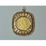 An 1894 gold sovereign, held in a yellow metal pendant mount, tests as gold, 14.5g total weight