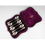 A cased set of six Victorian silver Old English pattern teaspoons, the stems and terminals