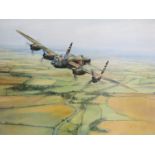 After Robert Taylor (b 1946) Climbing Out, RAF Lancaster bomber in flight, limited edition print,