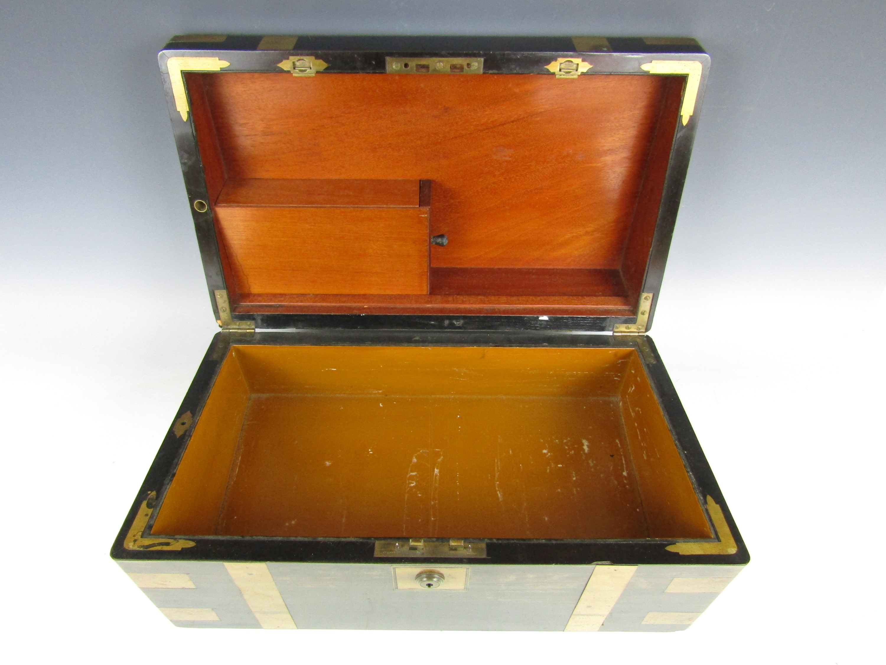 A 19th Century brass mounted writing slope with presentation plaque - Image 2 of 2