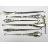 A selection of seven sterling silver handled button/lace hooks