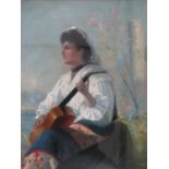 (19th Century) Portrait of a female Spanish musician, oil on canvas, in heavy gilt frame, under