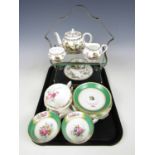 An Aynsley miniature tea set together with an electroplate and glass cake stand and sundry tea